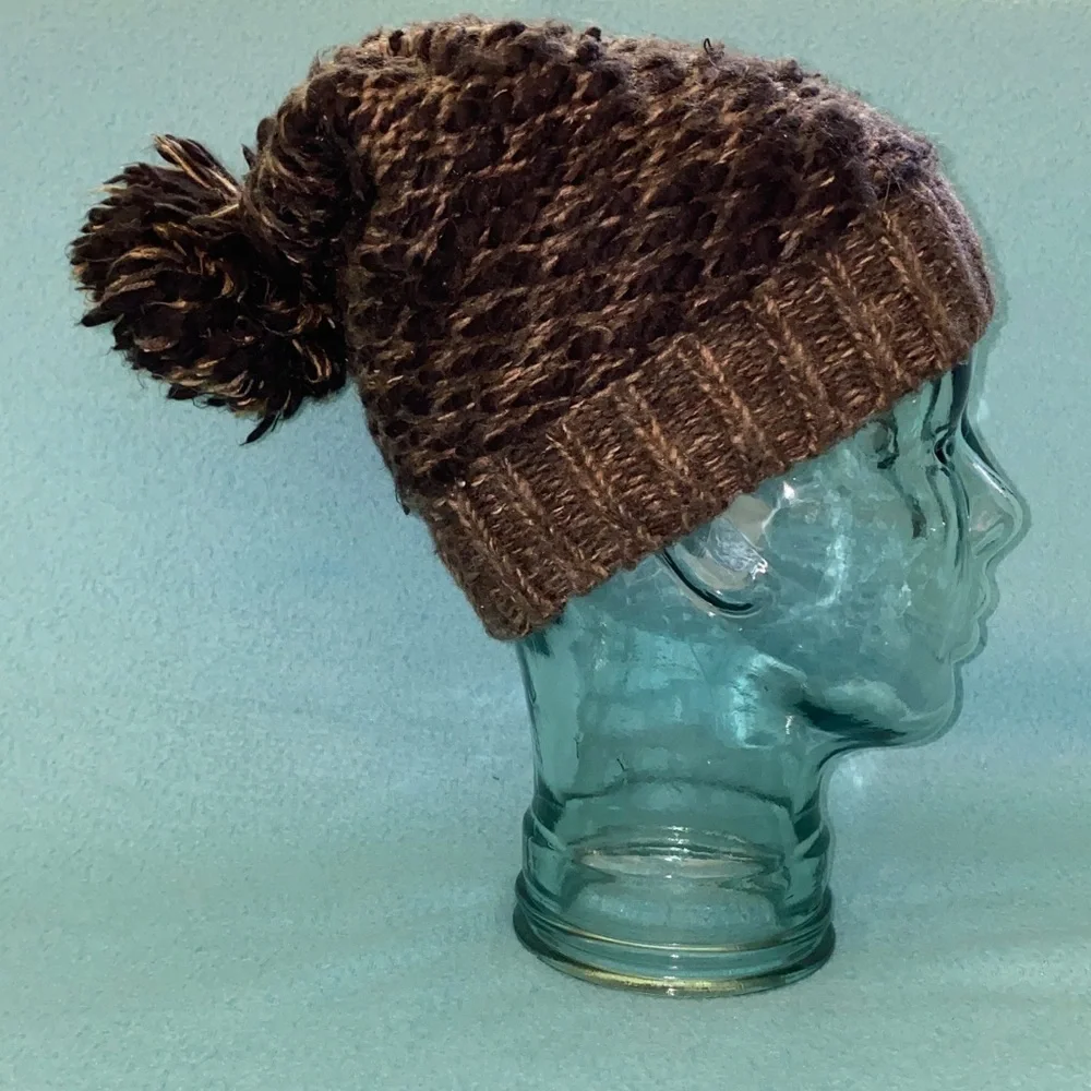 STEVE MADDEN chunky knit pom pom hat beanie dark light browns tan NEW SZ OSFA